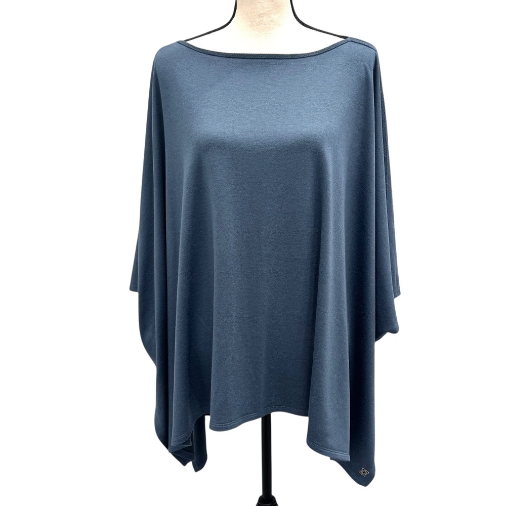 NATORI SLATE BLUE BRUSHED FRENCH TERRY COCOON SHORT SLEEVES PONCHO TOP